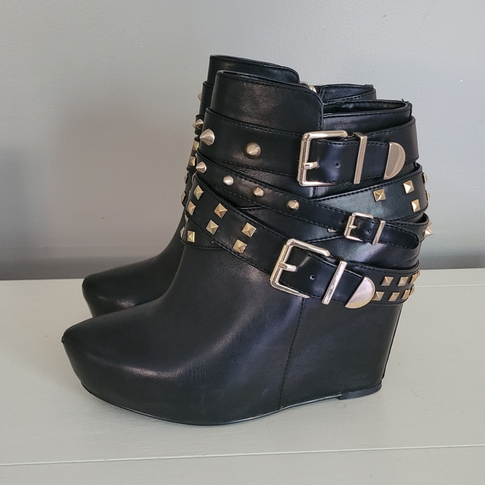 BCBG Black Wedge Platform Stud Booties